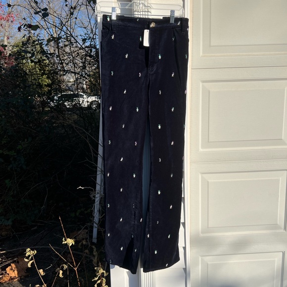 NWT Talbots Fun & Soft Navy Embroidered Penguins Velveteen Slimming Pants - Picture 2 of 6
